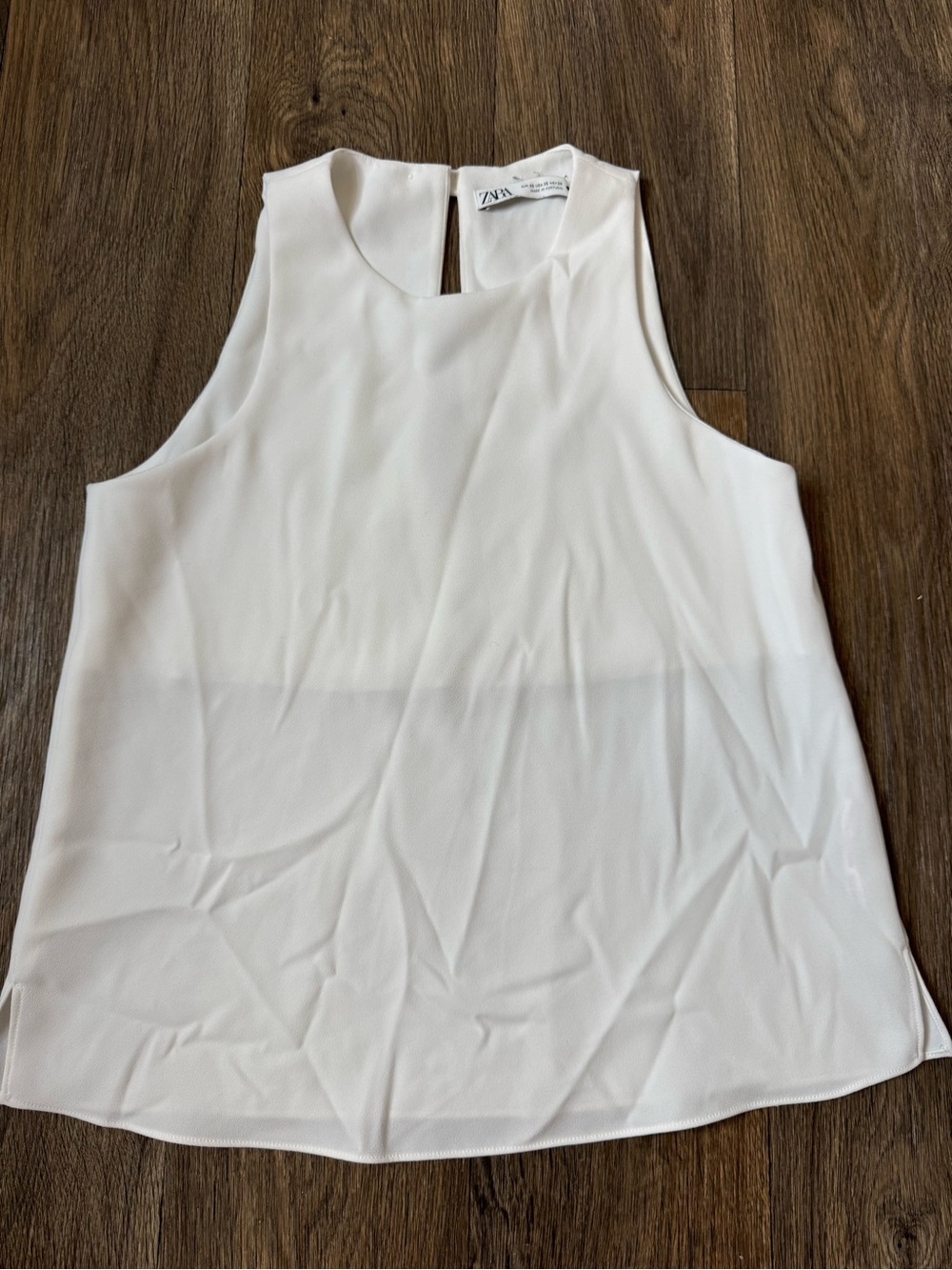 ZARA Women’s White Round Neck Sleeveless Crepe Button Blouse Top Size XS